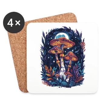 Mushroom Moon Phases Vintage Goblincore Cottagecore - Coasters (set of 4) - white - Front