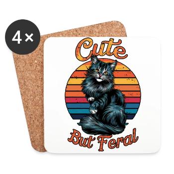 Chat mignon mais sauvage Design Rétro Vintage - Dessous de verre (lot de 4) - blanc - Devant