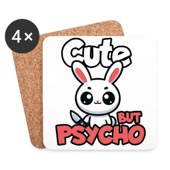 Cute But psycho rabbit Adorable Kawaii Animal - Coasters (set of 4) - white - Front