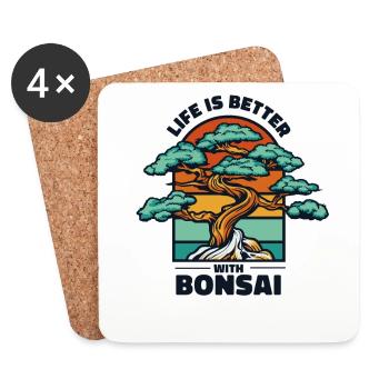 Das Leben ist besser mit Bonsai Indoor Bonsai Bonsai - Untersetzer (4er-Set) - Weiß - Vorne