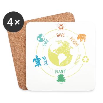 Rette Tiere Recyceln Tag Der Erde, Rette Den Ozean - Untersetzer (4er-Set) - Weiß - Vorne