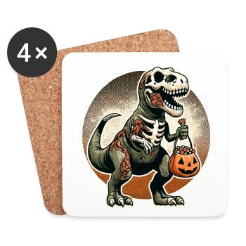 TRex Dinosaurier Zombie Halloween Kostüm - Untersetzer (4er-Set) - Weiß - Vorne