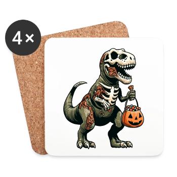 T-Rex Dinosaurier Zombie Halloween Kostüm Deko - Untersetzer (4er-Set) - Weiß - Vorne