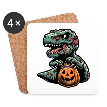 T-Rex Dinosaurier Süßes Oder Saures Halloween - Untersetzer (4er-Set) - Weiß - Vorne