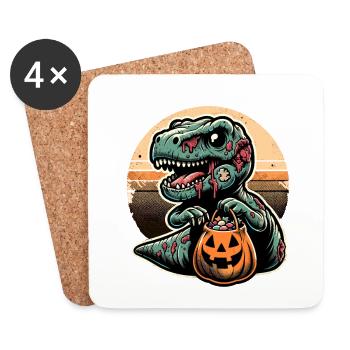 T-Rex Dinosaurier Süßes Oder Saures Halloween - Untersetzer (4er-Set) - Weiß - Vorne