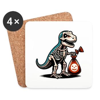T Rex Dinosaurier Skelett Halloween Kostüm Deko - Untersetzer (4er-Set) - Weiß - Vorne