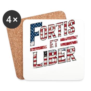 Amerikanische Flagge Fortis et Liber Patriotische Phrase - Untersetzer (4er-Set) - Weiß - Vorne