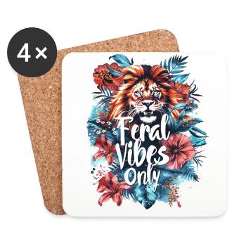 Wild Vibes Nur Löwe Blumig Wild Natur - Untersetzer (4er-Set) - Weiß - Vorne