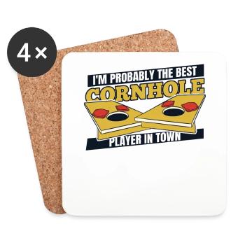 Meilleur joueur de cornhole en ville Sacs de haricots Plateaux de jeu - Dessous de verre (lot de 4) - blanc - Devant