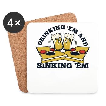 Drinking And Sinking Boards Bean Bag Game Cornhole - Coasters (set of 4) - white - Front