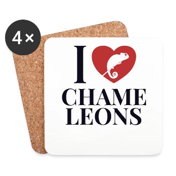 J’adore Caméléons Panthère voilée Chamaeleonidae - Dessous de verre (lot de 4) - blanc - Devant