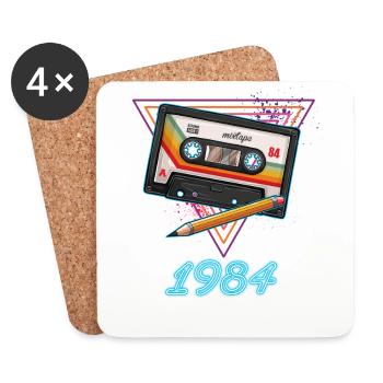 Retro 80s Mottotparty 1984 Vintage Kassette - Untersetzer (4er-Set) - Weiß - Vorne