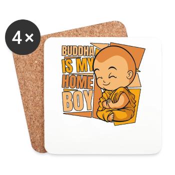 Buddha ist mein Zuhause Junge Buddhistische Statue Symbol - Untersetzer (4er-Set) - Weiß - Vorne