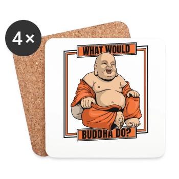 Que ferait Bouddha Statue symbole bouddhiste - Dessous de verre (lot de 4) - blanc - Devant