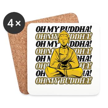 Oh My Buddha Bouddha Statue Symbole Prêtre - Dessous de verre (lot de 4) - blanc - Devant