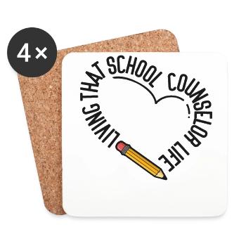School Counselor Heart Living That - Coasters (set of 4) - white - Front