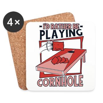 Plutôt jouer à Cornhole Bean Bag Plateaux de jeu - Dessous de verre (lot de 4) - blanc - Devant