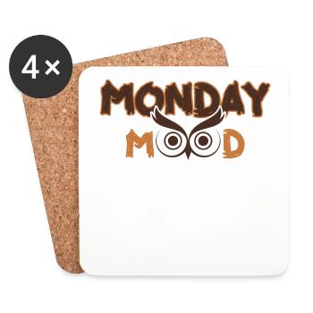 Monday Mood, Eule, Statement funny Montags Montag - Coasters (set of 4) - white - Front