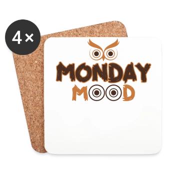 Monday Mood, Eule, Statement funny Montags Montag - Coasters (set of 4) - white - Front