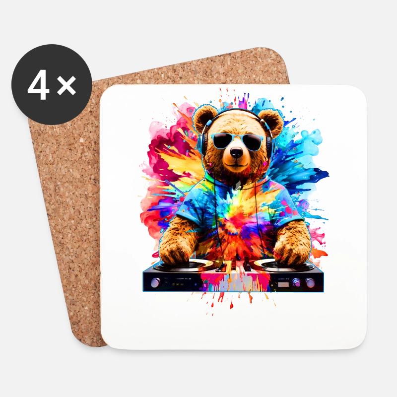 DJ Bear, Teddy, Cartoon, Music, Konzerte Festivals - Untersetzer (4er-Set) - Weiß