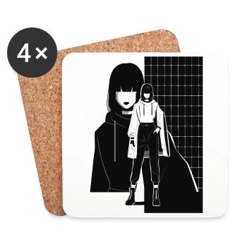 Stylish black and white illustration of modern woman - Coasters (set of 4) - white - Front