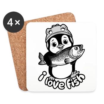 Pingouin avec des poissons - J’adore les poissons - Dessous de verre (lot de 4) - blanc - Devant