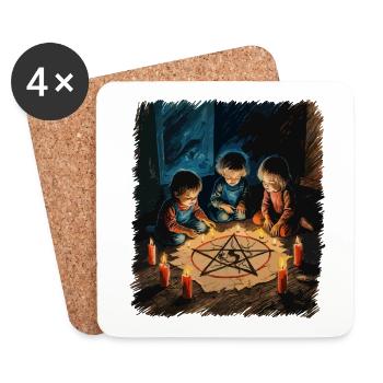 Retro Vintage Design Okkulte Beschwörung Rituale - Untersetzer (4er-Set) - Weiß - Vorne