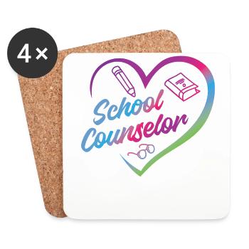 School Counselor Heart Watercolor - Coasters (set of 4) - white - Front