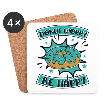 Donut Worry Be Happy Fabricant de beignets Glazed Lover - Dessous de verre (lot de 4) - blanc - Devant