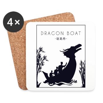 Bateau Dragon Chinois Hanzi Équipe Paddler Tambour - Dessous de verre (lot de 4) - blanc - Devant