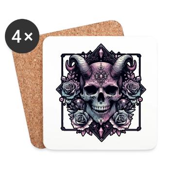 Pastel Goth Aesthetic Dark Skull Design - Coasters (set of 4) - white - Front