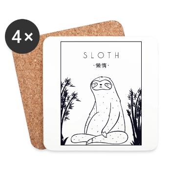 Sloth Chinese Hanzi Brown-Throated Pilosa - Coasters (set of 4) - white - Front