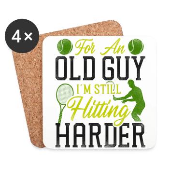 Drôle de joueur de tennis raquette grand-père - Dessous de verre (lot de 4) - blanc - Devant