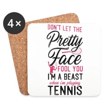 Drôle de joueur de tennis raquette fille - Dessous de verre (lot de 4) - blanc - Devant