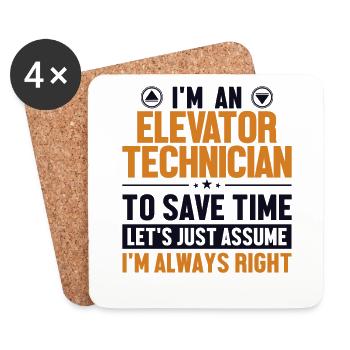 Elevator Technician Let's Assume I'm Right - Coasters (set of 4) - white - Front