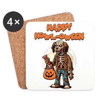 Happy Howl-oween Lustiger Halloween Hunde Spruch - Untersetzer (4er-Set) - Weiß - Vorne
