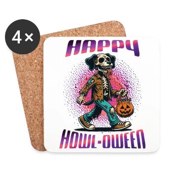 Happy Howl-oween Lustiger Halloween Hunde Spruch - Untersetzer (4er-Set) - Weiß - Vorne