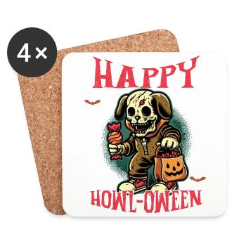 Happy Howl-Oween Funny Dog Halloween Saying - Coasters (set of 4) - white - Front