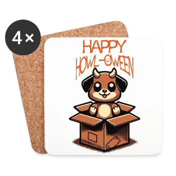 Happy Howl-Oween Funny Dog Halloween Saying - Coasters (set of 4) - white - Front