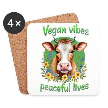 Vegan vibes peaceful lives - Coasters (set of 4) - white - Front