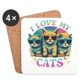 I Love My Cats - Cool Cats with Sunglasses - Coasters (set of 4) - white - Front