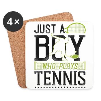 drôle joueur de tennis raquette garçon - Dessous de verre (lot de 4) - blanc - Devant