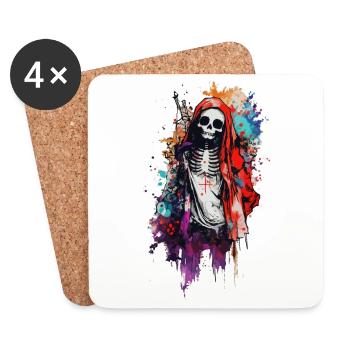 Squelette en cape rouge Jour des Morts - Dessous de verre (lot de 4) - blanc - Devant
