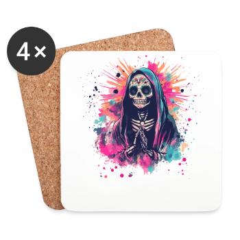 Praying skeleton with bright colors - Coasters (set of 4) - white - Front