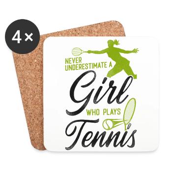 Drôle de joueur de tennis raquette fille - Dessous de verre (lot de 4) - blanc - Devant