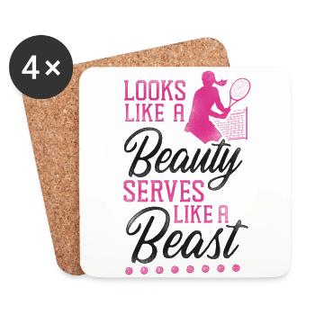 Drôle de joueur de tennis raquette fille - Dessous de verre (lot de 4) - blanc - Devant