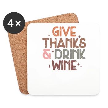 Say Thank You & Drink Wine Fun Thanksgiving - Coasters (set of 4) - white - Front