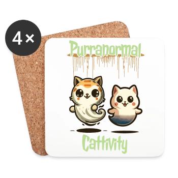 Tenue drôle d’Halloween avec des chats fantômes mignons - Dessous de verre (lot de 4) - blanc - Devant