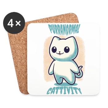 Tenue drôle d’Halloween avec des chats fantômes mignons - Dessous de verre (lot de 4) - blanc - Devant