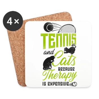 Drôle de joueur de tennis raquette chat - Dessous de verre (lot de 4) - blanc - Devant